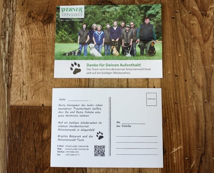 Dankeskarte Treuekarte Osnabrück Hundeinternat Antonienwald