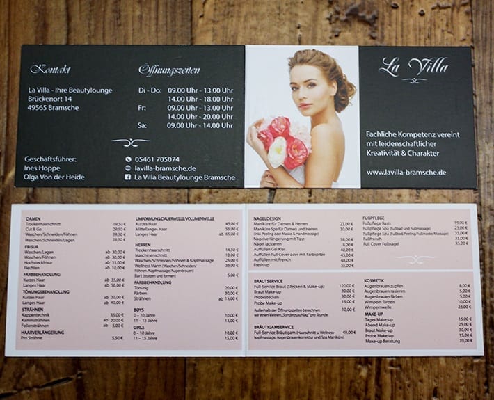 Preiskarte Flyergestaltung Osnabrück La Villa