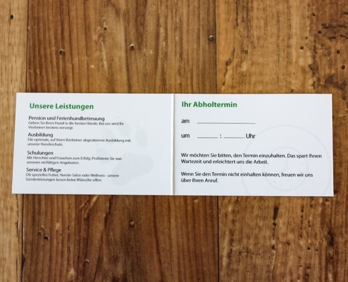 Dankeskarte Treuekarte Osnabrück Hundeinternat Antonienwald