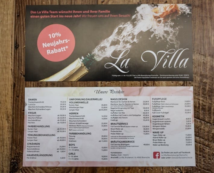 Preisliste Flyergestaltung Osnabrück La Villa