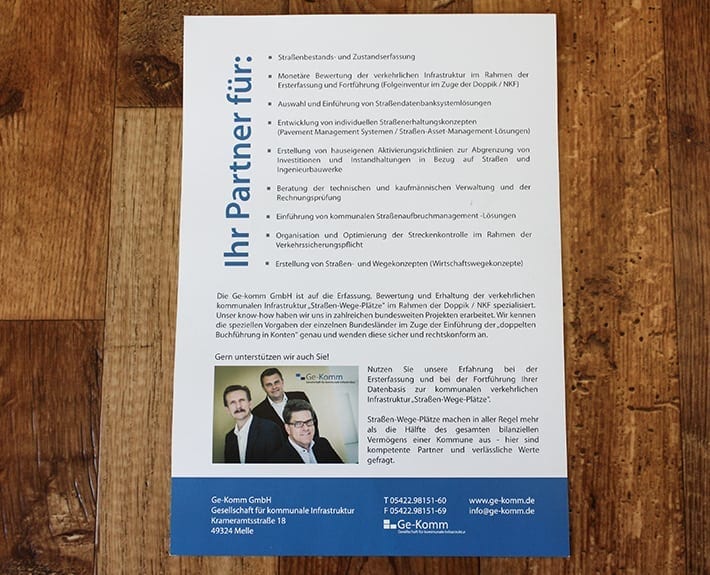 Folder Flyer Broschüre Osnabrück Ge-Komm