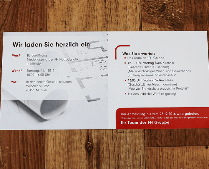 Büroeinladung Flyer Osnabrück Finnholz