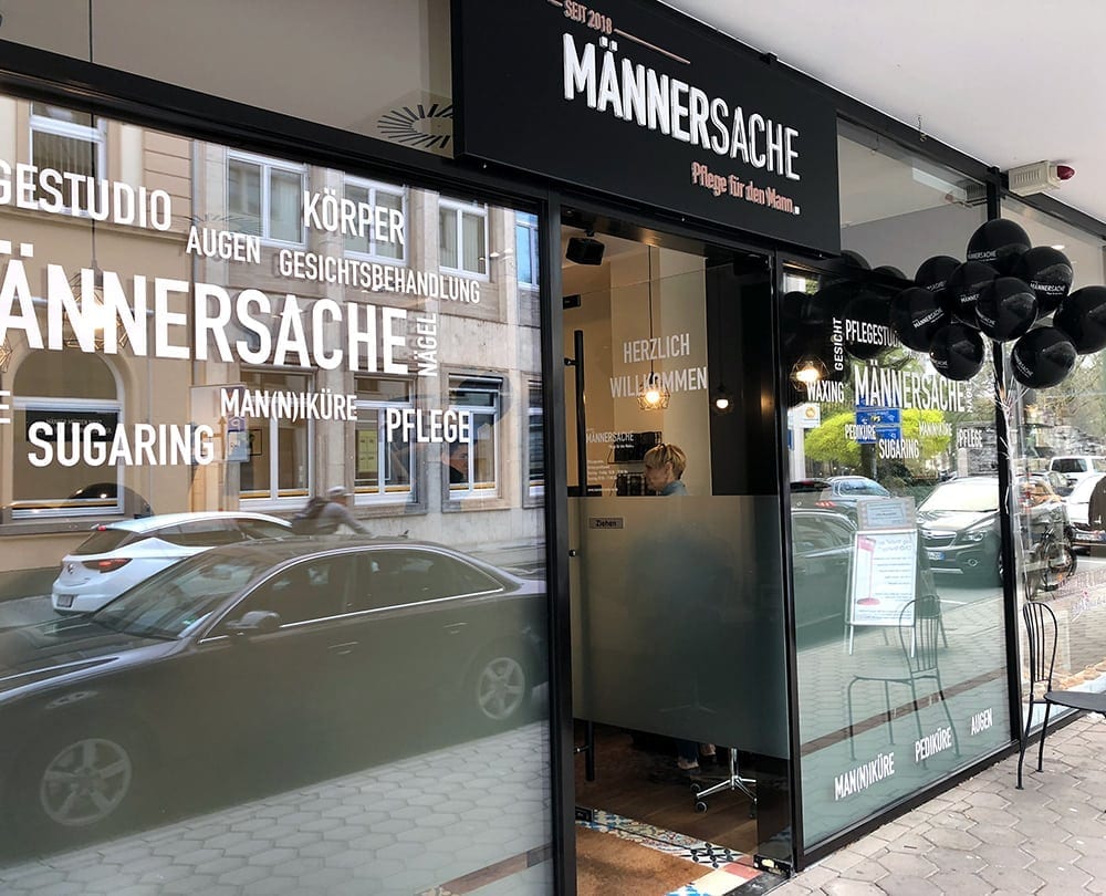 Schaufensterbeschriftung Männersache Osnabrück