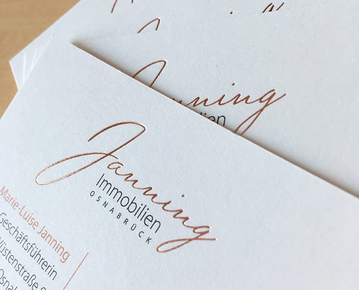 Geschäftsausstattung Visitenkarten Kontaktdaten Janning Immobilien