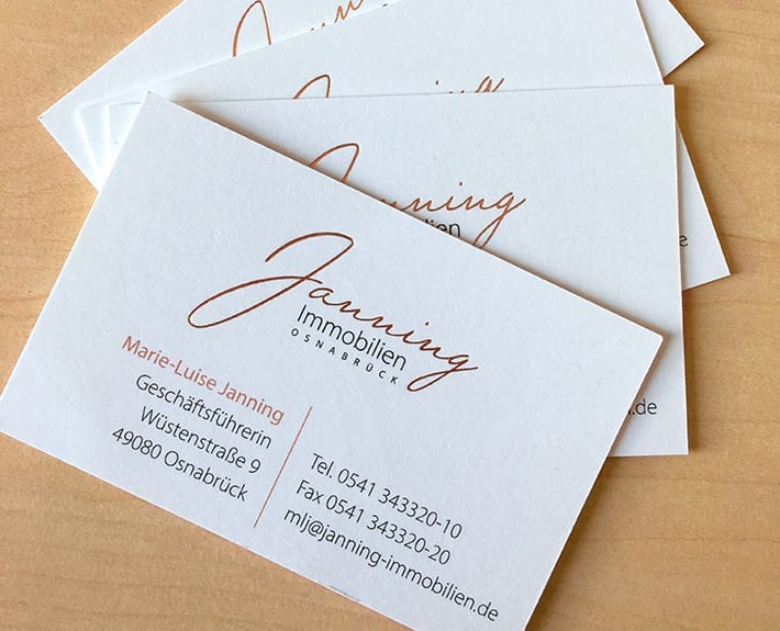 Visitenkarten Kontaktdaten Janning Immobilien
