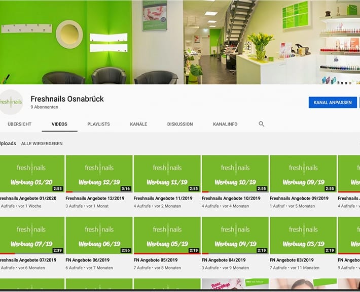 Social Media Marketing YouTube Kanal Freshnails Osnabrück