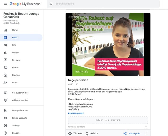 Social Media Marketing Google my Business Freshnails Osnabrück